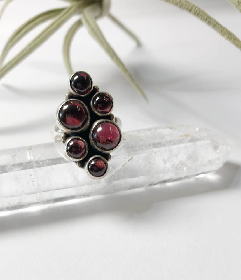 Silver Ring with Garnet Cabochons