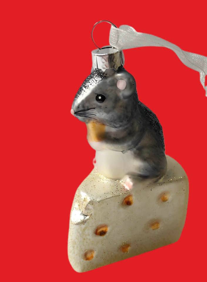 Glass Mouse & Cheese Ornament