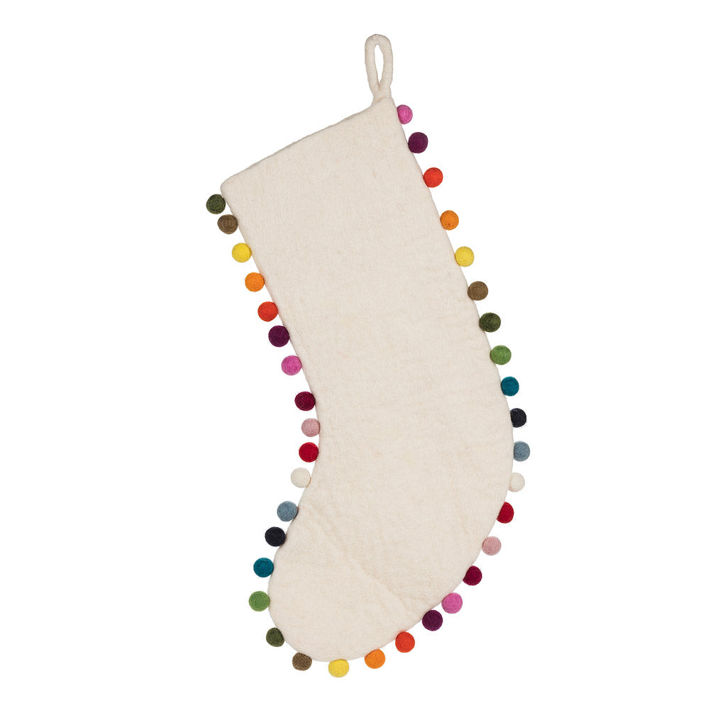Nepalese PomPom Edge Stocking (Cream)