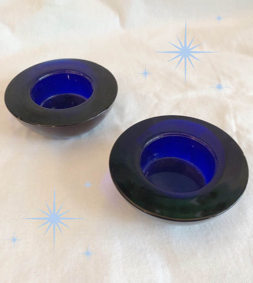 '90s Cobalt Glass Tealight Holders (Pair)