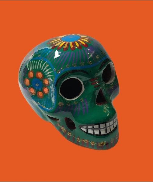 One of a Kind GREEN Day of the Dead Skull Decor (5.5