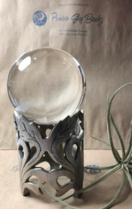 Vintage Pewter Leaves Crystal Ball Stand with New Glass Sphere