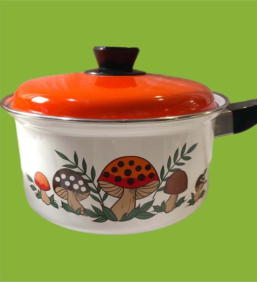 Rare Vintage Merry Mushrooms Enamel Cooking Pot