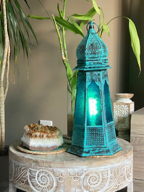Turquoise Glass Lantern
