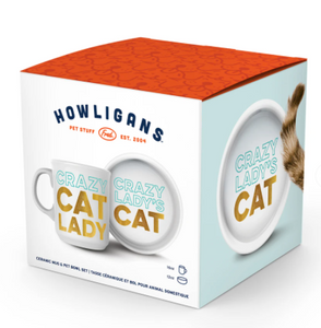 Ceramic Cat Lady Mug & Cat Dish Set
