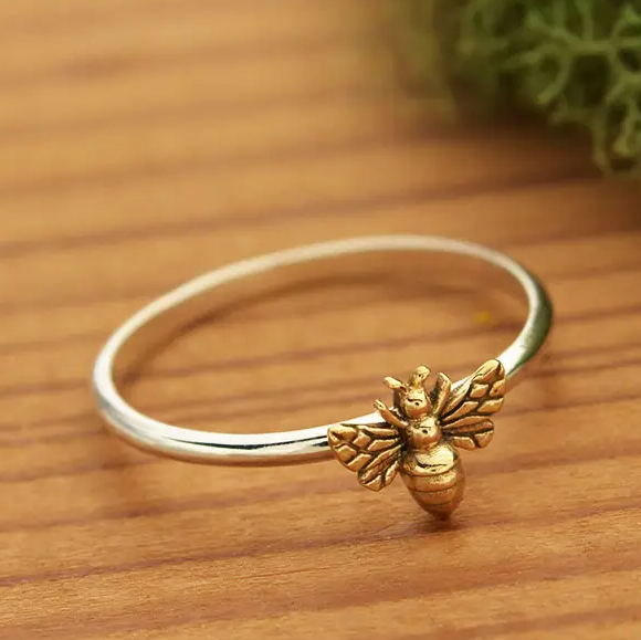 Silver & Bronze Tiny Bee Ring