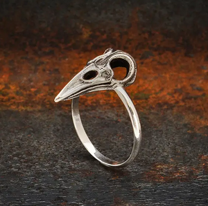 Silver Raven Skull Ring