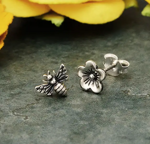 Silver Bee & Blossom Studs