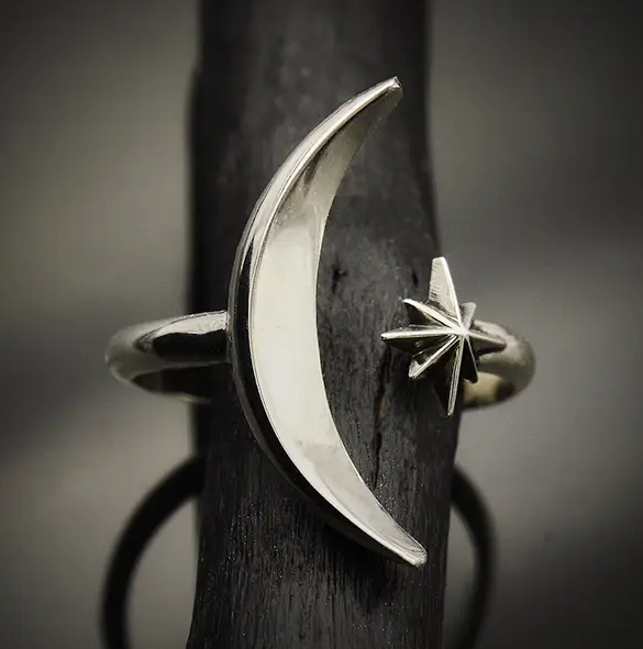 Silver Adjustable Moon & Star Ring (fits 6.5-9)