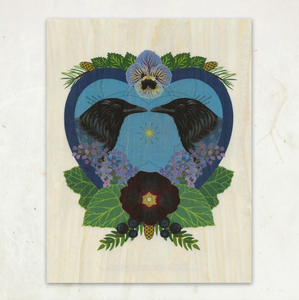 Crow & Heart Wood Print (8.5x11)