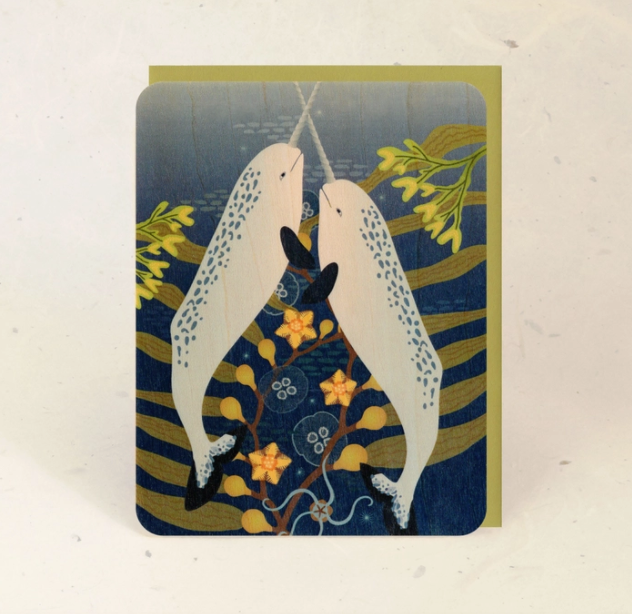Narwhals Mini Wood Print/Greeting Card