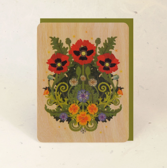 Poppy & Spider Mini Wood Print/Greeting Card
