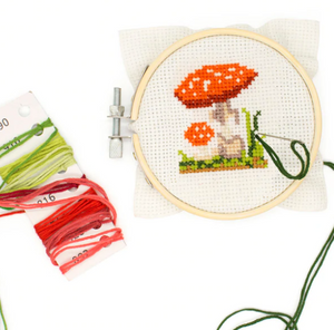 Mini Cross Stitch Embroidery Kit (Mushrooms)