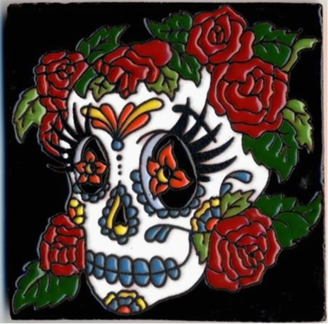 Mexican Tile Skull with Roses