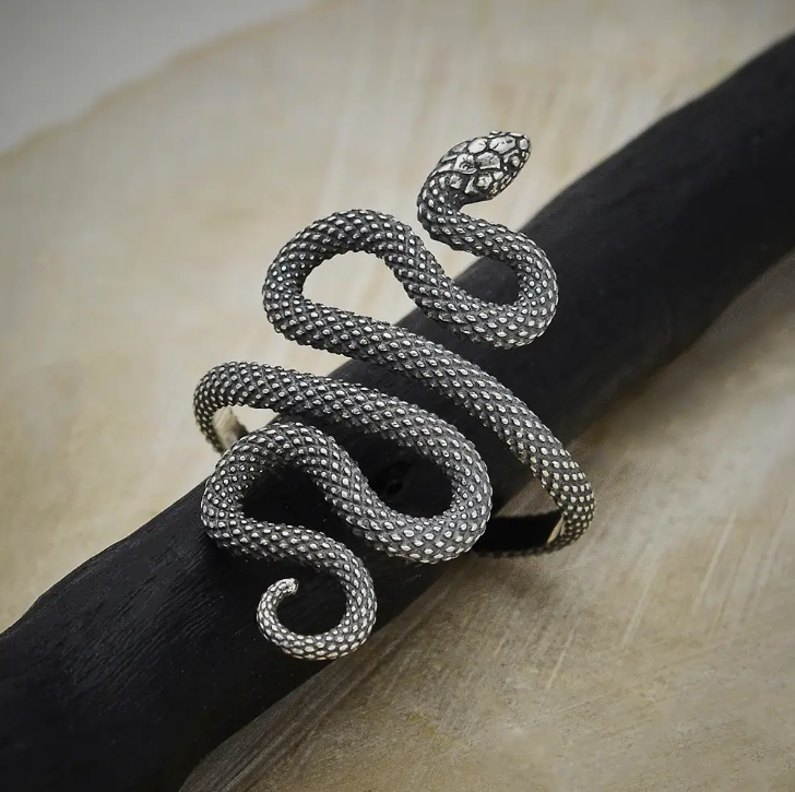 Textured Silver Adjustable Snake Ring (fits 6-8)