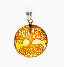 Load image into Gallery viewer, Tree of Life Amber Cameo Pendant
