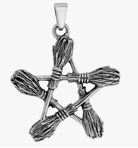 Silver Besom Broom Pentagram Pendant