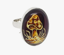 Load image into Gallery viewer, Amber Cameo/Intaglio Mushroom Adjustable Ring
