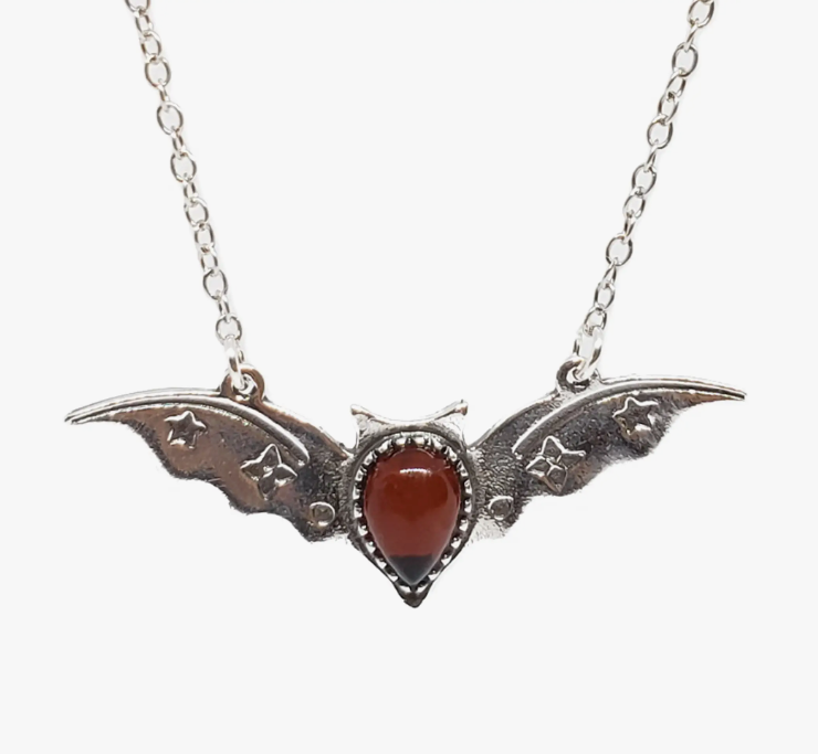 Cherry Amber Sterling Silver Bat Necklace