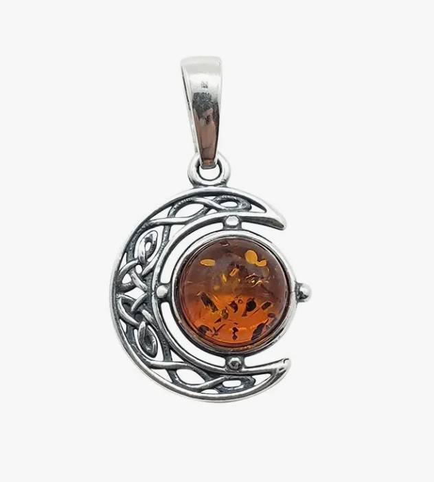 Cognac Amber Celtic Moon Pendant