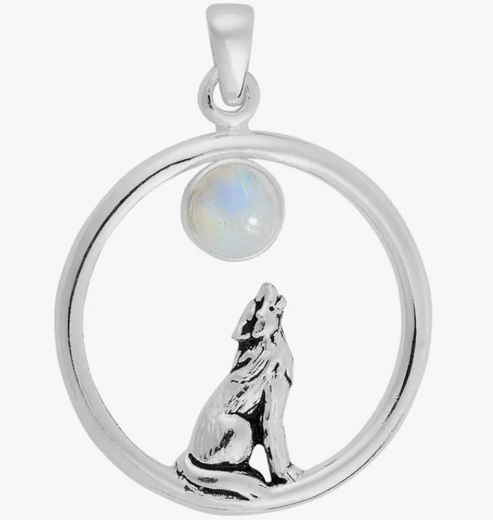 Moonstone Howling Wolf Pendant