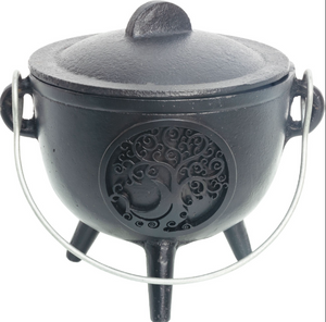 Cast Iron Cauldron with Raven Pentacle Symbol