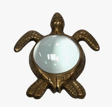 Load image into Gallery viewer, Antiqued Brass Sea Turtle Desktop Magnifying Glass
