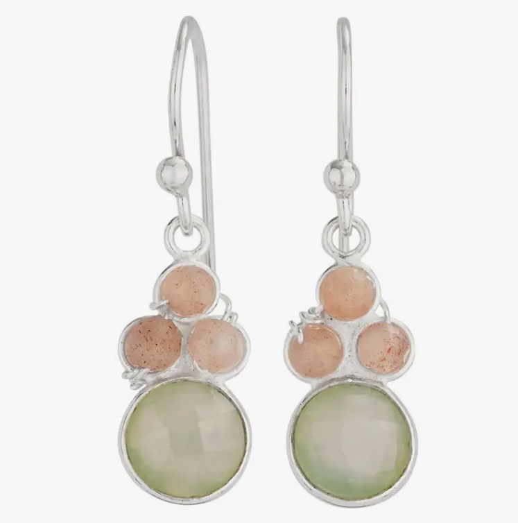 Prehnite & Peach Moonstone Earrings (Circles)