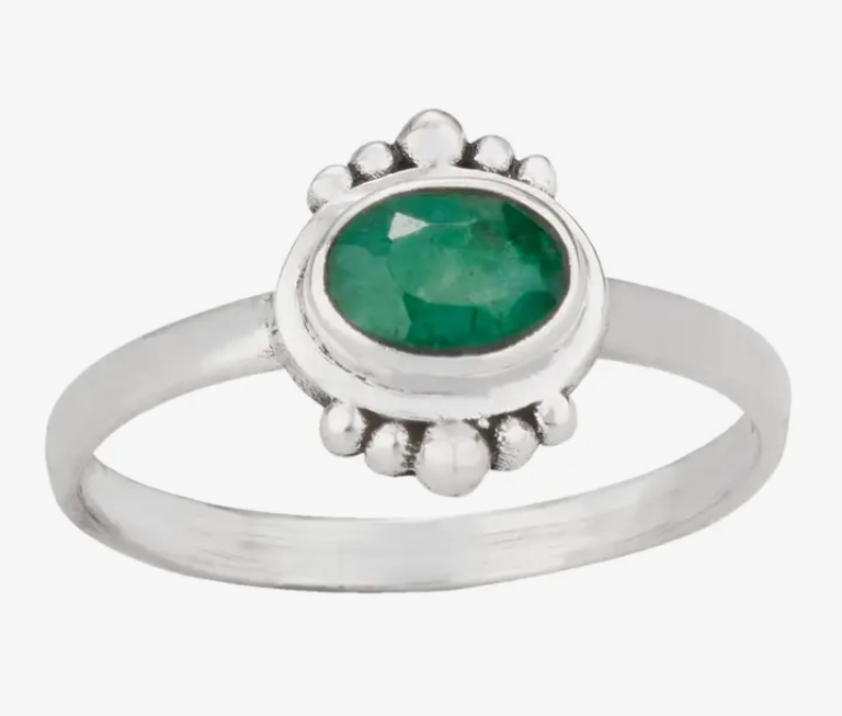 Faceted Oval Emerald Ring In Balinese Setting