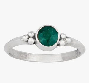 Faceted Round Emerald Ring in Balinese Setting