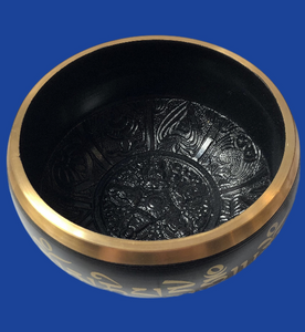 Black Cast Aluminum Singing Bowl with 5 Buddhas (4")