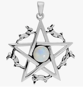 Rainbow Moonstone Leaping Hares Pendant