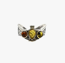 Load image into Gallery viewer, Multi-Colour Amber &amp; Sterling Silver Bat Adjustable Ring
