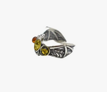 Load image into Gallery viewer, Multi-Colour Amber &amp; Sterling Silver Bat Adjustable Ring
