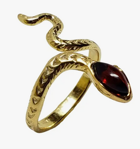 Cherry Amber Snake Adjustable Ring