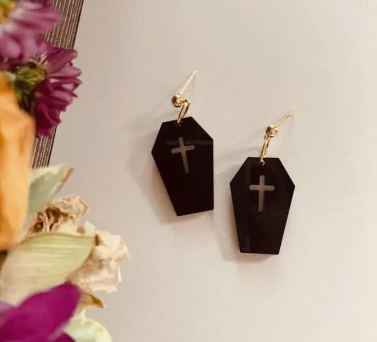 Spooky Black Coffin Earrings