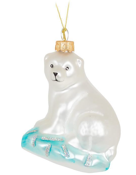 Glass Polar Bear Cub Ornament