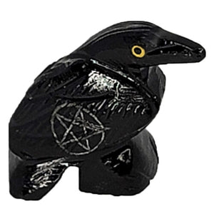 Mini Black Onyx Raven with Carved Pentacle (1.25")