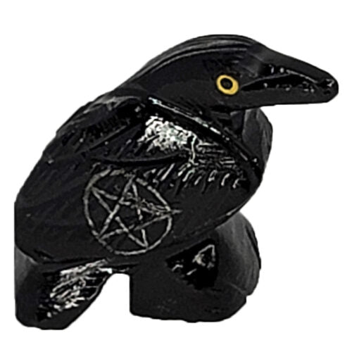 Mini Black Onyx Raven with Carved Pentacle (1.25