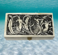 Load image into Gallery viewer, Scrimshaw Style Bone Mermaid Trinket Box
