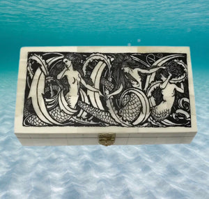 Scrimshaw Style Bone Mermaid Trinket Box