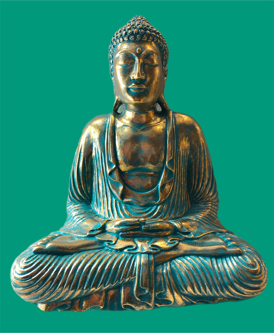Turquoise & Gold Buddha Statue (Resin-Indoor/Outdoor)