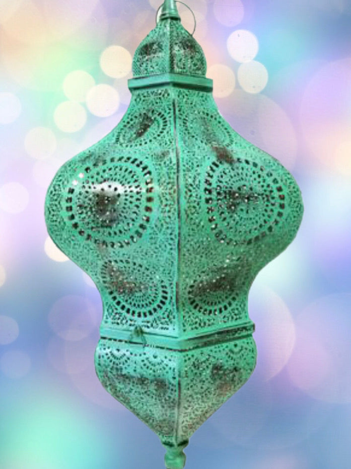 Large Moroccan Lantern/Hanging Lamp [Turquoise]
