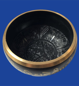 Black Cast Aluminum Singing Bowl with 5 Buddhas (6")