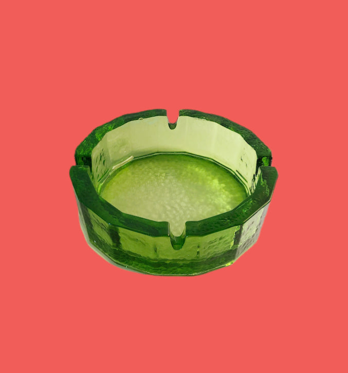 Vintage Green Dimpled Glass Ashtray