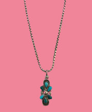 Load image into Gallery viewer, Vintage Mexican Silver Turquoise &amp; Malachite Pendant &amp; Chain
