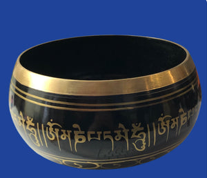 Black Cast Aluminum Singing Bowl with Five Buddha's Design (7")