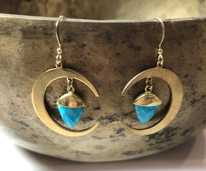 Brass Crescent Moons with Faceted Howlite Earrings