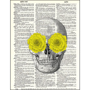 Skull with Yellow Flowers Dictionary Print (8x10)