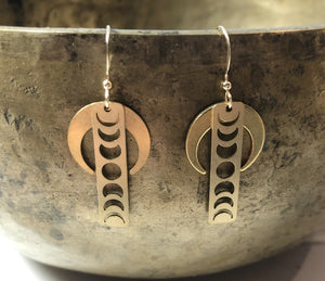 Brass Crescent Moon & Phases Earrings